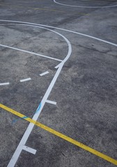 colorful basketball court in the street in Bilbao city, lines and markings on the ground