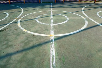 colorful basketball court in the street in Bilbao city, lines and markings on the ground