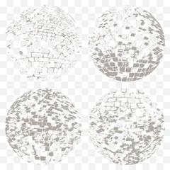 Vector set of different striped 3d grunge spheres