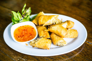 deep fried spring rolls ready to eat in dish