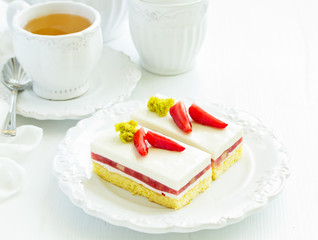 A piece of strawberry cake.