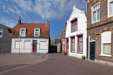 Fototapeta na wymiar Terneuzen Zeeland Netherlands. Old houses and street. Oud-Terneuzen