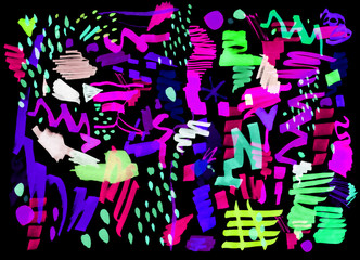 Modern multicolor futuristic pop art pattern. Bright color abstract painting in Neo Memphis style.