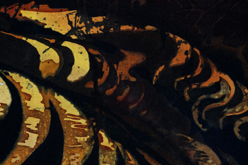 Evening on rice terraces, fragment, hot batik, background texture, handmade on silk, abstract...