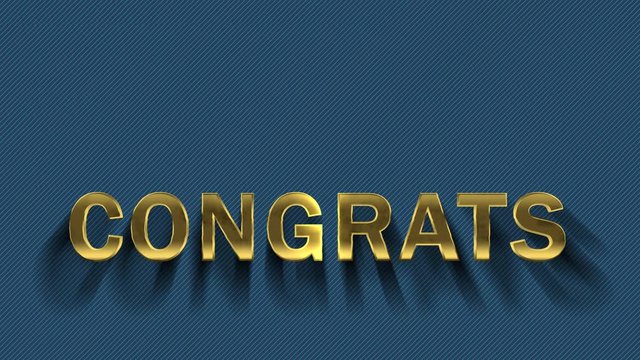 Animation gold letters and blue background collecting from particles - Congrats!