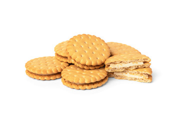 Cookies with milk filling isolated on white background