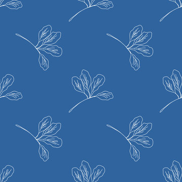 Seamless pattern with leafs and stalks. Floral background. Linear style vector illustration