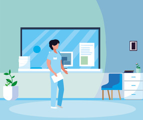 female medicine worker in hospital reception