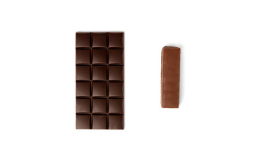 Chocolate bar with caramel and peanut and milk chocolate isolated on white background. 