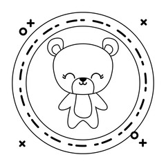 cute bear animal with frame circular