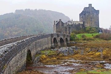 Eileen Donan Castle, Scotland, UK on a Foggy Day in Autumn