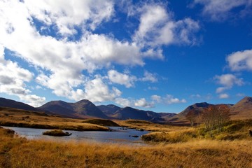 Fototapeta na wymiar Autumn Day Near Loch Ba, Scotland, Roadside Viewing Location, HIghlands