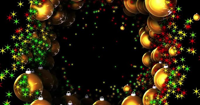 A moving abstract Christmas tunnel made up of geometric shapes of various colors.
