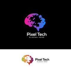pixel brain logo designs, head tech logo designs concept