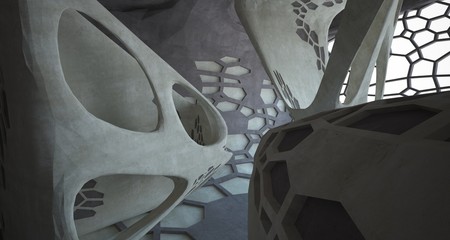 Abstract white and concrete interior. 3D illustration and rendering.