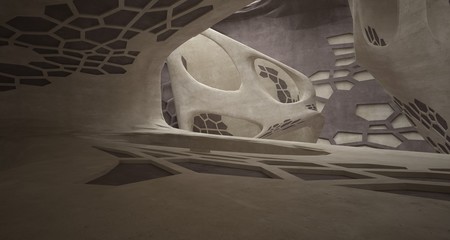 Abstract white and concrete interior. 3D illustration and rendering.