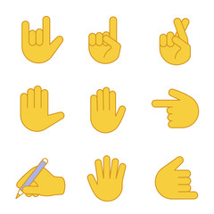 Obraz premium Hand gesture emojis color icons set