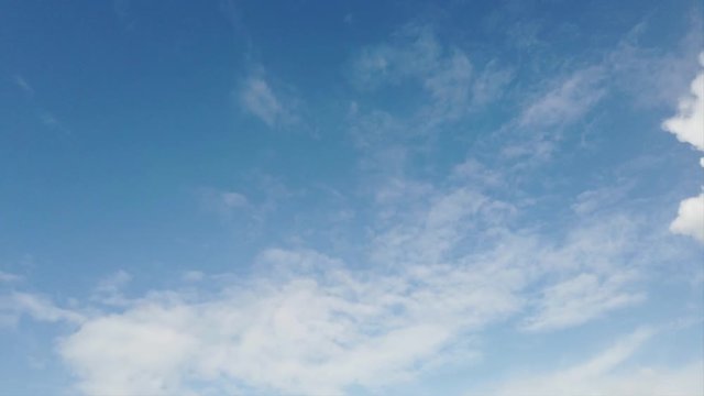 Clean climate and summer sky time lapse  with white cirrus and white dense fluffy clouds in a blue sky background with left copy space