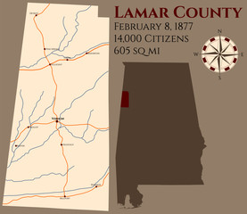 Large and detailed map of Lamar county in Alabama, USA
