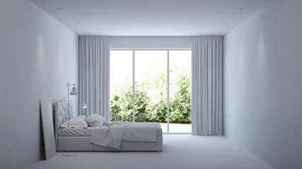Fototapeta na wymiar Modern house interior. Interior bedroom with glass partitions. 3D rendering.