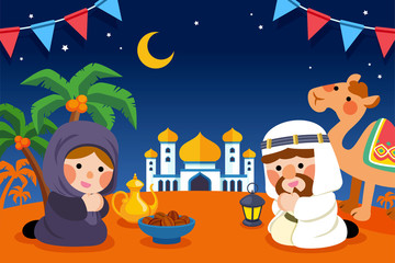 Cute muslims praying together