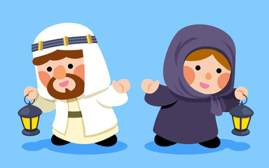 Cute muslims holding lanterns