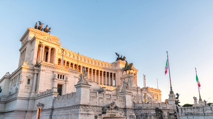 National Monument the Vittoriano or Altare della Patria, Altar of the Fatherland, in Venezia square, one of the Italian and Rome patriotic symbols, located on the Campidoglio hill in Rome