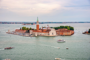 Aerial view at San Giorgio Maggiore island, Venice, Italy