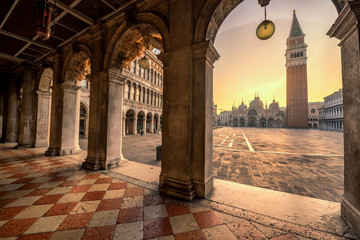 Night view of san macro square in Early morning in Venice without people , Venice is most popular...