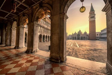 Fotobehang Night view of san macro square in Early morning in Venice without people , Venice is most popular travel destination in Europe . © martinhosmat083