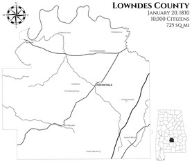 Large and detailed map of Lowndes county in Alabama, USA