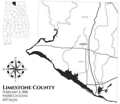 Large and detailed map of Limestone county in Alabama, USA