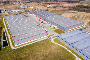 Distribution logistics buildings and industrial area - aerial view