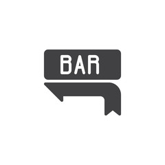 Bar signboard vector icon. filled flat sign for mobile concept and web design. Bar arrow way pointer glyph icon. Nightlife symbol, logo illustration. Pixel perfect vector graphics