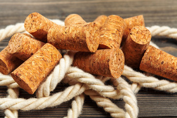 Wine corks on wooden background