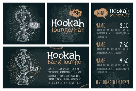 Hookah with rays. Vector vintage engraving illustration on dark