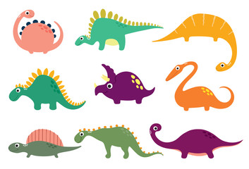 Funny cartoon dinosaurs collection. Vector illustration