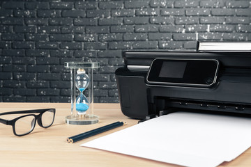 close up modern printer screen in office