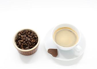 Freshly made coffee with pot of coffee beans