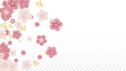 Vector Spring or Summer Sale Background with Flowers and Percent for Banner Design. Good for Special Hot Holiday Discount Offer, Black Friday, Fashion Promotion Action. Romantic Sakura Illustration.