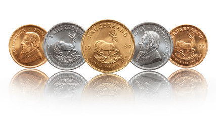 South African Krugerrand ounce silver and gold bullion coins