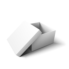 White empty realistic open cardboard box with cover, mockup. Storage and transportation of items. Isolated on light background. Eps10 vector illustration