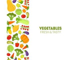 Vegetables Fresh and Tasty Banner Template, Design Element Can Be Used for Grocery Shop Label, Cafe Menu, Food Packaging Vector Illustration