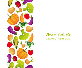 Vegetables Organic Farm Food Banner Template, Design Element Can Be Used for Grocery Shop Label, Cafe Menu, Food Packaging Vector Illustration