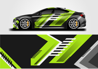 Fototapeta premium Livery decal car vector , supercar, rally, drift . Graphic abstract stripe racing background . File ready to print and editable . 