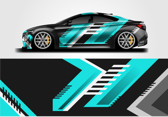 Fototapeta premium Livery decal car vector , supercar, rally, drift . Graphic abstract stripe racing background . File ready to print and editable . 