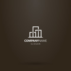 white logo on a black background. simple vector geometric line art logo of cityscape three buildings