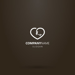 white logo on a black background. simple vector logo of a flowering branch of a plant in the shape of a heart