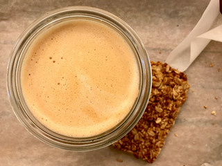 Milk Coffee with Granola Bar served with Tray
