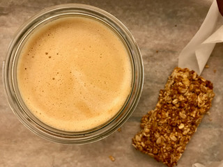 Milk Coffee with Granola Bar served with Tray